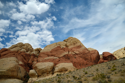 A view of the dramatic landscape of Arches National Park in Moab Utah