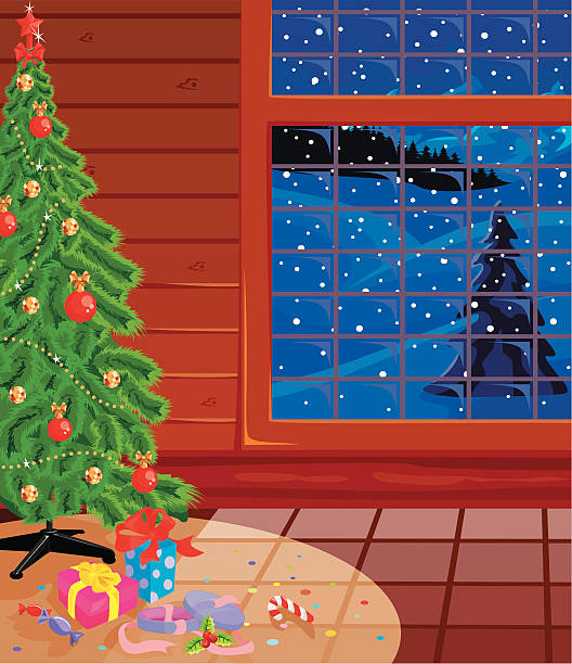 волшебная новогодняя ночь - christmas window magic house stock illustrations