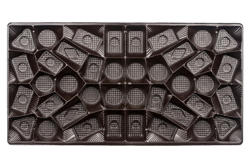 Empty box of chocolates isolated on white background