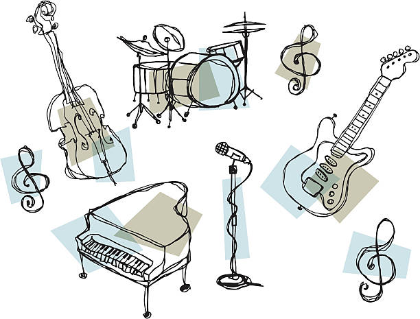 ilustrações, clipart, desenhos animados e ícones de rock e instrumentos de jazz - bebop