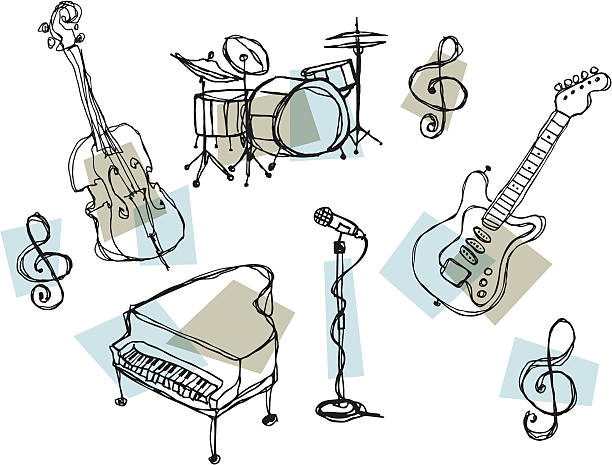 рок и джаз-документов - musical staff music piano blue stock illustrations