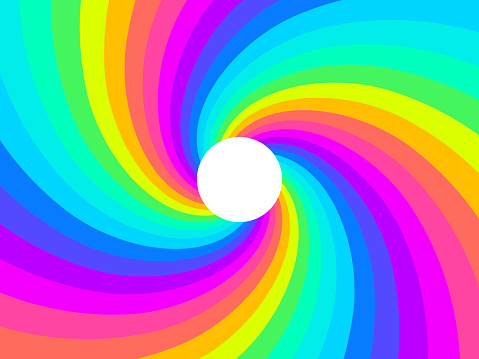 Rainbow spin spiral gun barrel zoom in background pattern.