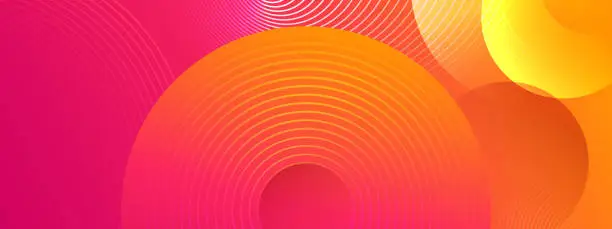 Vector illustration of Abstract orange and pink gradient geometric shape circle background. Modern futuristic background. Can be use for landing page, book covers, brochures, flyers, magazines, any brandings, banners, headers, presentations, and wallpaper backgrounds