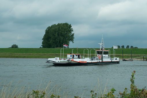 ferry across the river Lek between Beusichem and Wijk bij Duurstede in the province of Utrecht, the Netherlands
