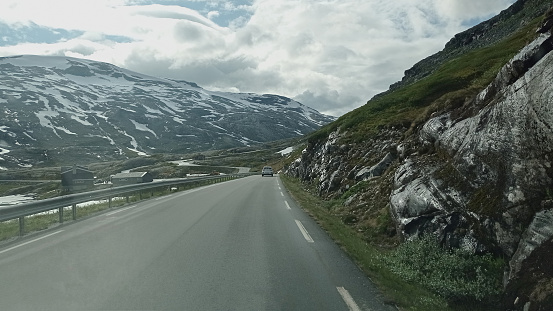 Driving the scenic Ørnesvingen Road in Norway.
