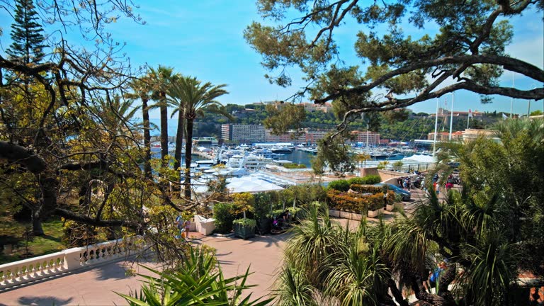 Stunning view of rock-sheltered Port, redeveloped port area in Monaco, France.