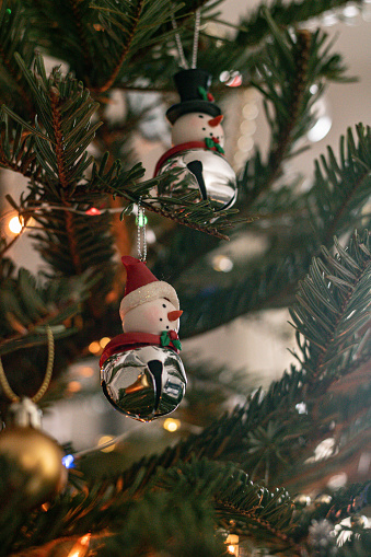 cute small ornament hanging on christmas tree branch