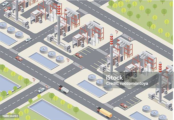 Vetores de Isometric Estação Elétrica e mais imagens de Projeção isométrica - Projeção isométrica, Fábrica, Subestação Elétrica