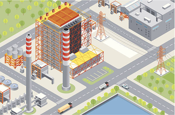 Isometric, Power Station Isometric, Power Station, made in adobe Illustrator (vector) gas fired power station stock illustrations