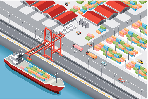 Isometric, work on the port, make in adobe Illustrator (vector)