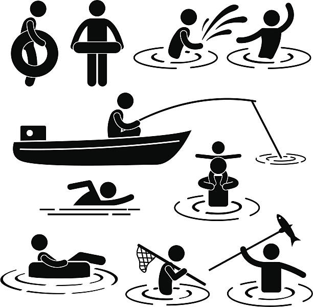 illustrations, cliparts, dessins animés et icônes de jouant à rivière pictogram - nautical vessel fishing child image