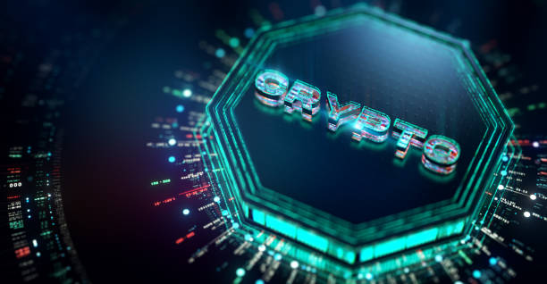 istock Crypto currency and digital wallets futuristic background. CGI 3D render 1588364561
