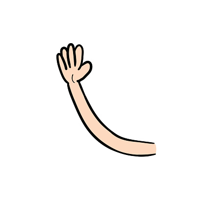 A hand-drawn cartoon hand isolated on a white background. Flat design. Vector illustration.