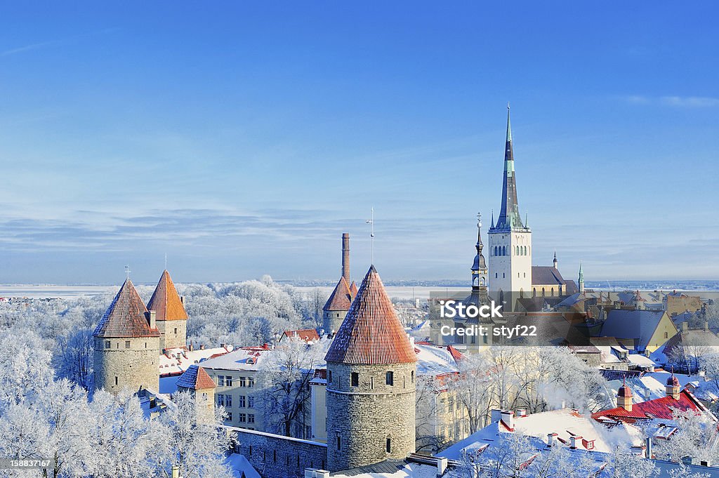 Old Town Panoramic view of the old town in the winter. Central Europe Tallinn Stock Photo