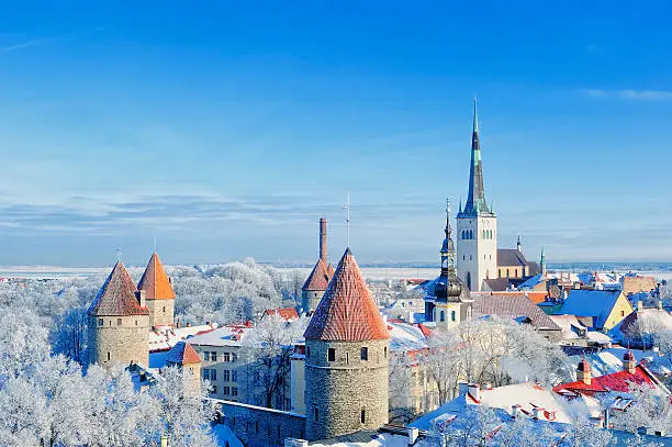 Panoramic view of the old town in the winter. Central Europe