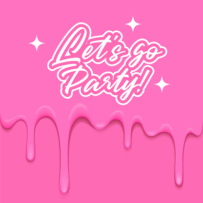 Party Poster in fashion dollcore Style. Vector Illustration with Dripping Pink Glaze. Abstract Plastic Background in fashion doll Aesthetic.