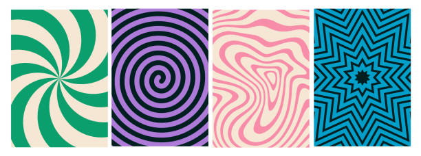 ilustrações de stock, clip art, desenhos animados e ícones de psychedelic swirl carnival pattern. retro waves, swirl, twirl background. abstract groovy texture. y2k aesthetic - carnaval