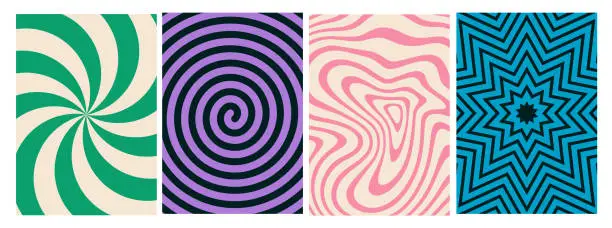 Vector illustration of Psychedelic Swirl Carnival Pattern. Retro Waves, Swirl, Twirl Background. Abstract Groovy Texture. Y2k aesthetic