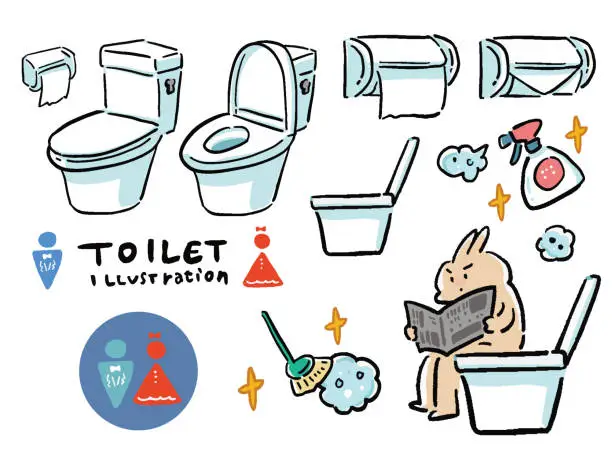 Vector illustration of Simple hand-drawn illustration set related to toilet