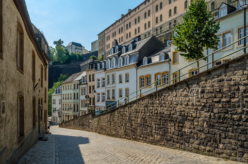 Luxembourg City, Luxembourg - August 28, 2013: Urban scene, streets in the old town of Luxembourg City, Grand Duchy of Luxembourg