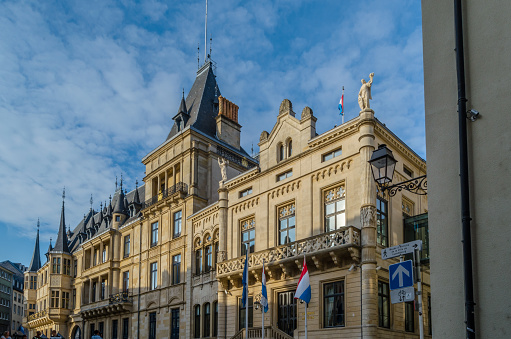 Luxembourg City, Luxembourg - August 27, 2013: The facade of the Grand Ducal Palace in Luxembourg City, Grand Duchy of Luxembourg