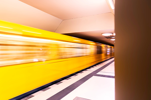 subway train running in the underground station in Berlin