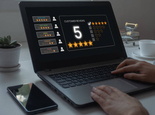 istock User give rating to service experience on online application for Customer review satisfaction feedback survey. Customer can evaluate quality of service leading to reputation ranking of business. 1588482433
