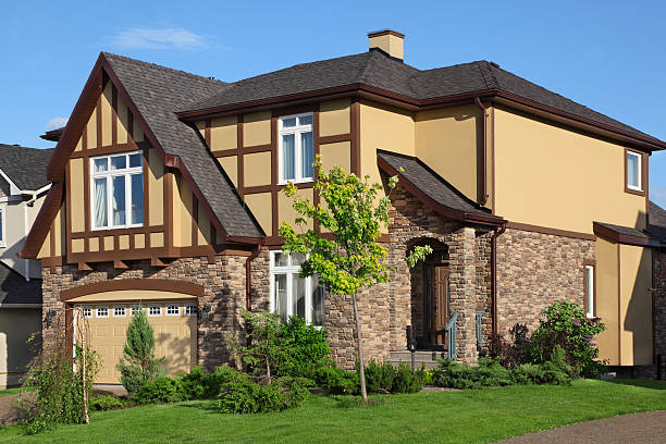 istock New two-storied brown stone cottage. 158848930