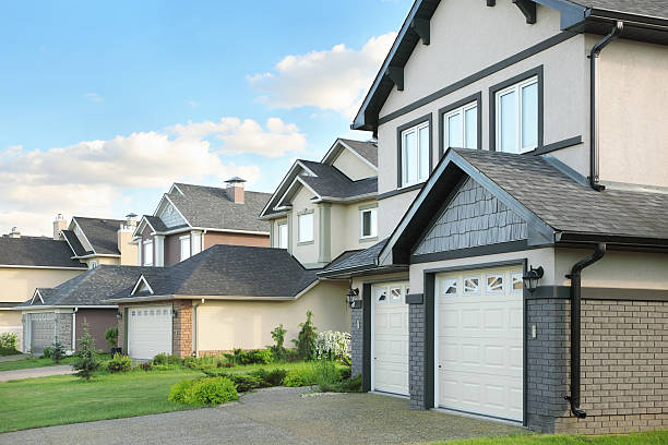 istock Street with two-storied brown cottages 158848931