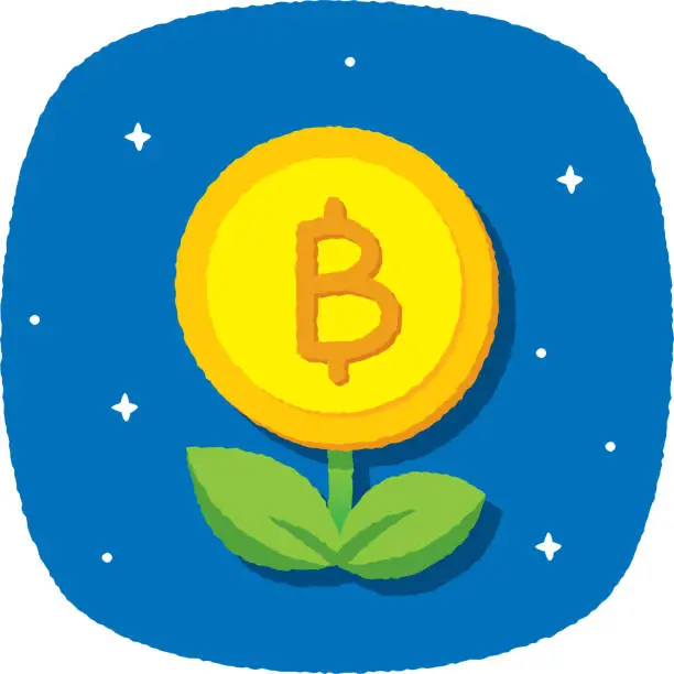 Vector illustration of Money Plant Bitcoin Doodle 4