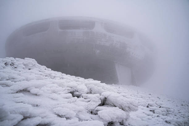 UFO abstract monument in nature. copy space
