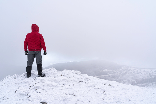 People and nature. Winter adventures in the Balkan mountains, near Buzludja peak.