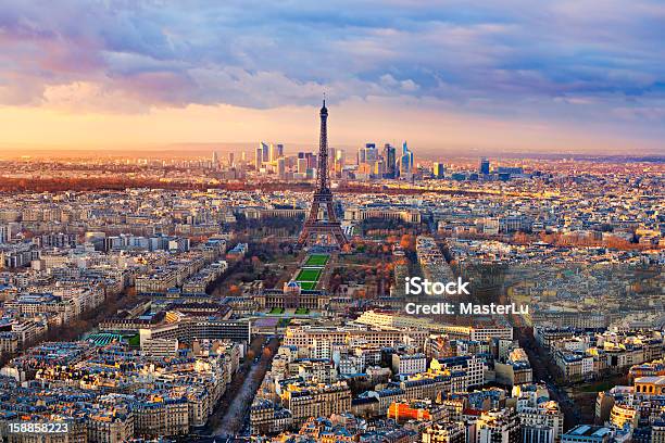 Paris At Sunset Stock Photo - Download Image Now - Aerial View, Architecture, Beauty