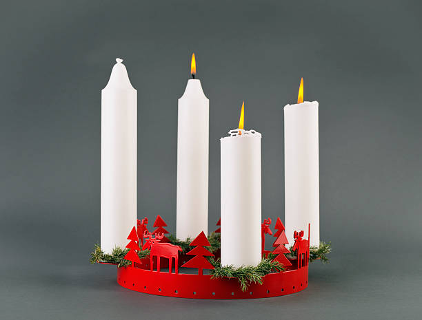 Scandinavian Style Advent Wreath Advent wreath on the 3rd Sunday of Advent. advent candle wreath christmas stock pictures, royalty-free photos & images