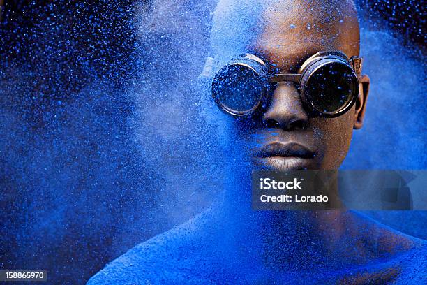 Close Up Of Black Man Covered With Blue Pigment Stock Photo - Download Image Now - Colors, Blue, Color Image