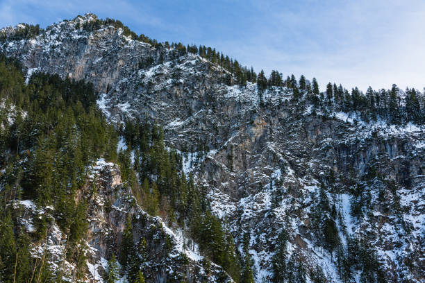 istock Snow-covered mountains and Perat Gorge spreading behind Neuschwanstein Castle, Germany 1588668257
