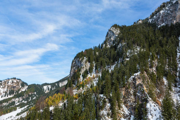 istock Snow-covered mountains and Perat Gorge spreading behind Neuschwanstein Castle, Germany 1588668763