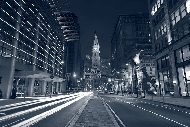 istock Philadelphia in black and white showing a quiet road 158867378