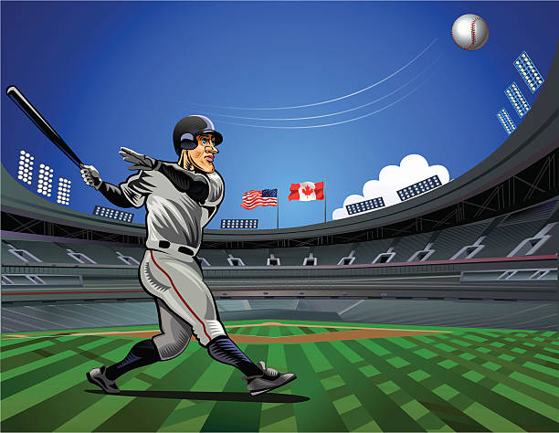 illustrazioni stock, clip art, cartoni animati e icone di tendenza di colpisce stadio di baseball - baseballs baseball stadium athlete