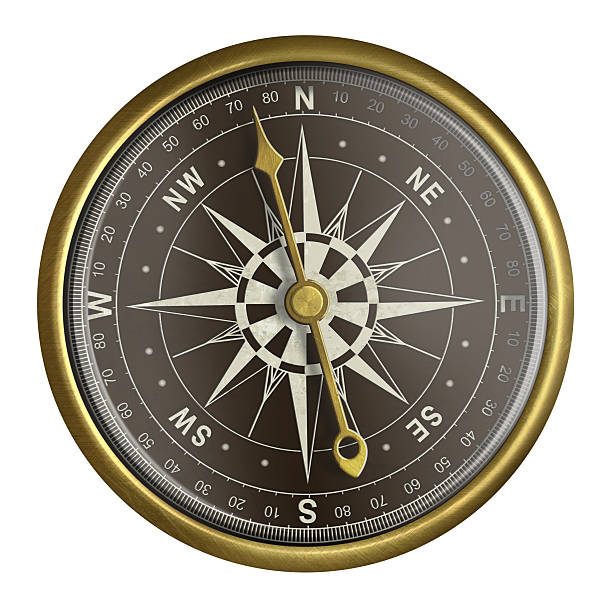 istock old golden compass with dark face isolated on white 158870252