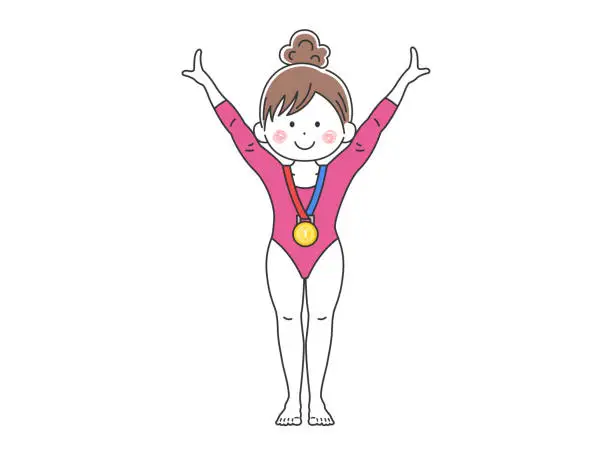 Vector illustration of Illustration of a female gymnast with a gold medal.
