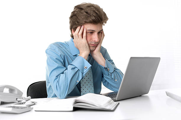 istock Busy businessman with laptop computer 158871573