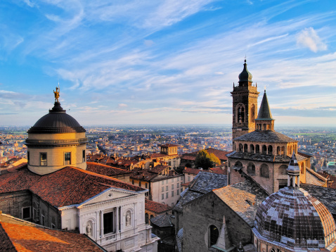 A rooftop view of the city of Bergamo