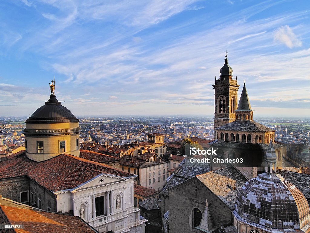 A rooftop view of the city of Bergamo View from city hall tower, Lombardy, Italy Bergamo Stock Photo