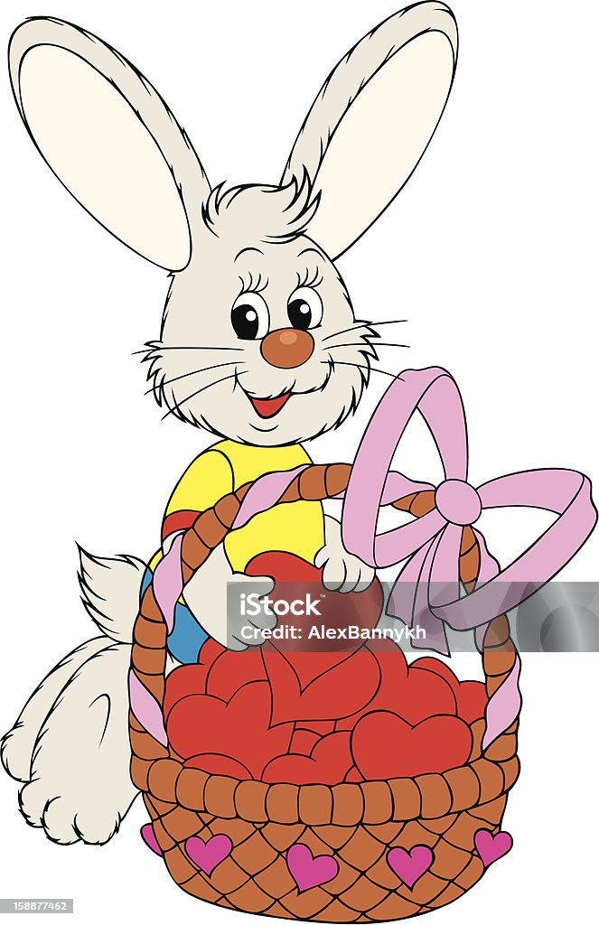 Conejito de pascua con una cesta - arte vectorial de Animal libre de derechos