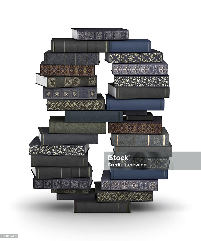 Número 8, pilha de livros - Foto de stock de Amontoamento royalty-free