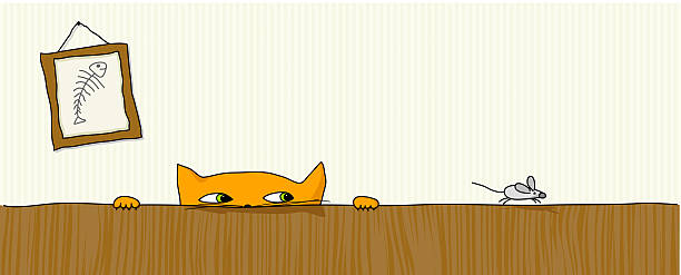 ilustrações, clipart, desenhos animados e ícones de gato caça mouse - fun mouse animal looking