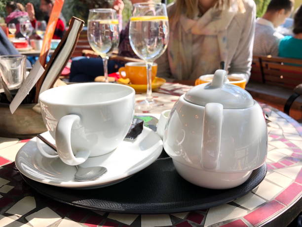 istock Tea and water served in the restaurant 1588873065