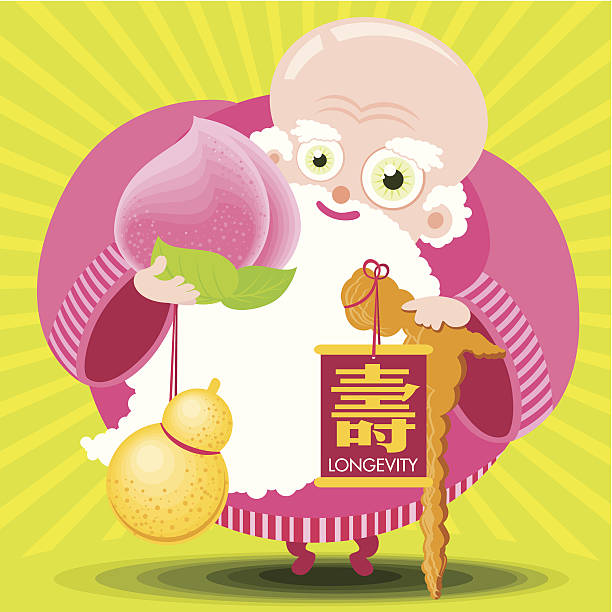 illustrazioni stock, clip art, cartoni animati e icone di tendenza di la longevità dio - chinese ethnicity god chinese new year luck