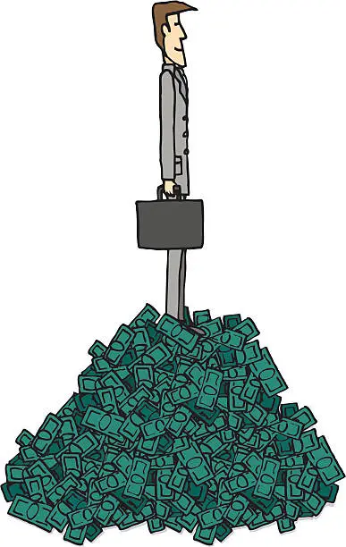 Vector illustration of Rich businessman over pile of money / Succesful business